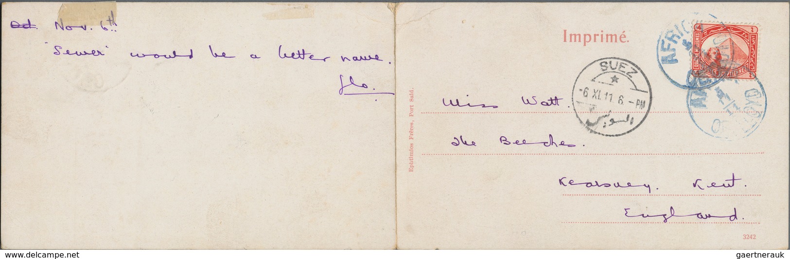 Österreich - Schiffspost: 1911, Ägypten, 4 M Orangerot, Entwertet Mit Schiffspoststempel K1 AFRICA/O - Sonstige & Ohne Zuordnung