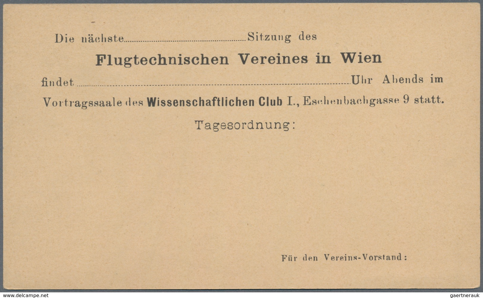 Österreich - Flugpost: 1883, Ganzsachenkarte 2 Kr. Braun Mit Rs. Vordruck Des FLUGTECHNISCHEN VEREIN - Sonstige & Ohne Zuordnung