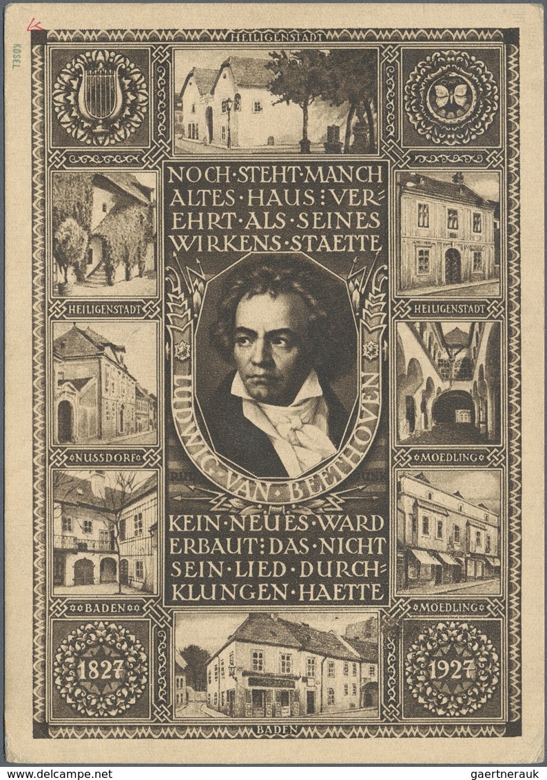 Österreich - Flugpost: 1927 (19.4.), Bildpostkarte 10 Gr. (Beethoven) Mit Zusatzfrankatur 50 Gr. Pil - Sonstige & Ohne Zuordnung