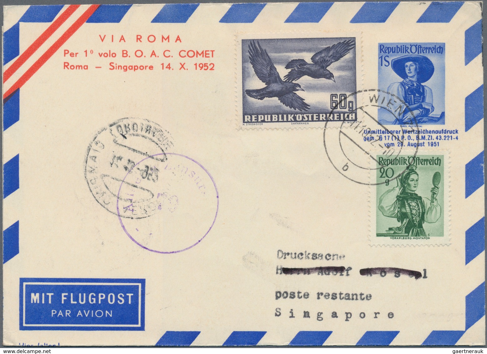Österreich - Flugpost: 1952 (11.10.), Privat-Luftpost-Faltbrief Trachten 1 S. Blau Mit Zudruck 'VIA - Altri & Non Classificati