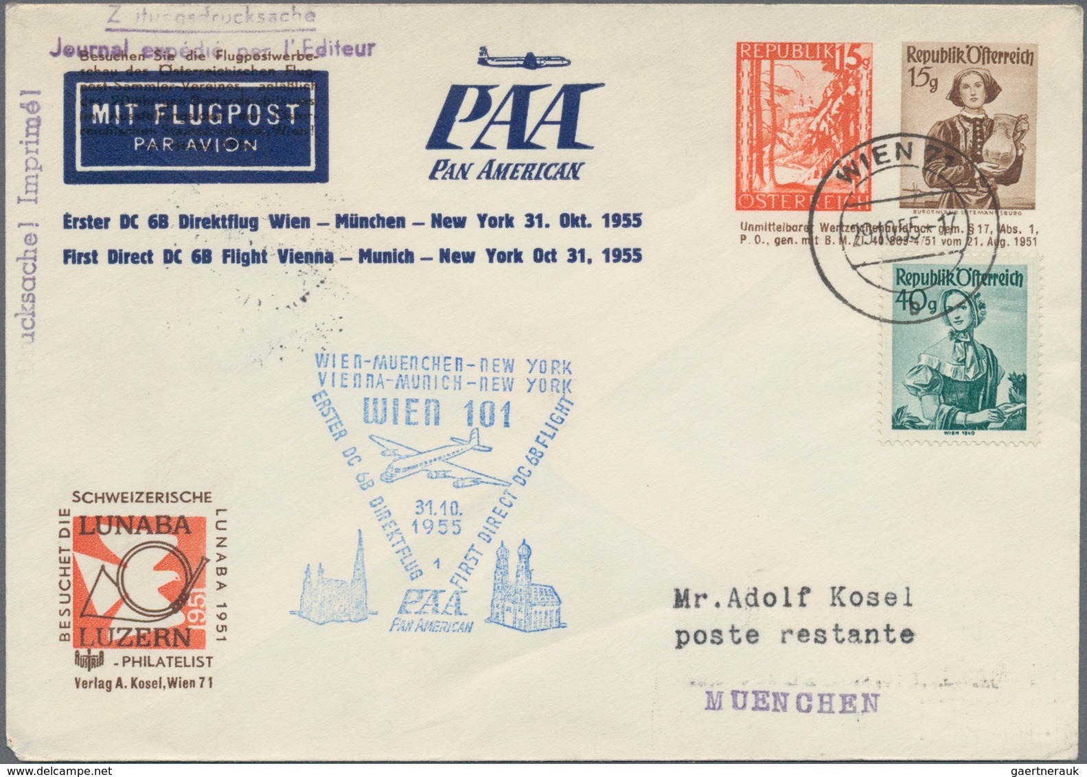 Österreich - Flugpost: 1955 (29.10.), Privat-GS-Umschlag Mit Zwei Wertstempeln 15 Gr. Landschaft + 1 - Sonstige & Ohne Zuordnung