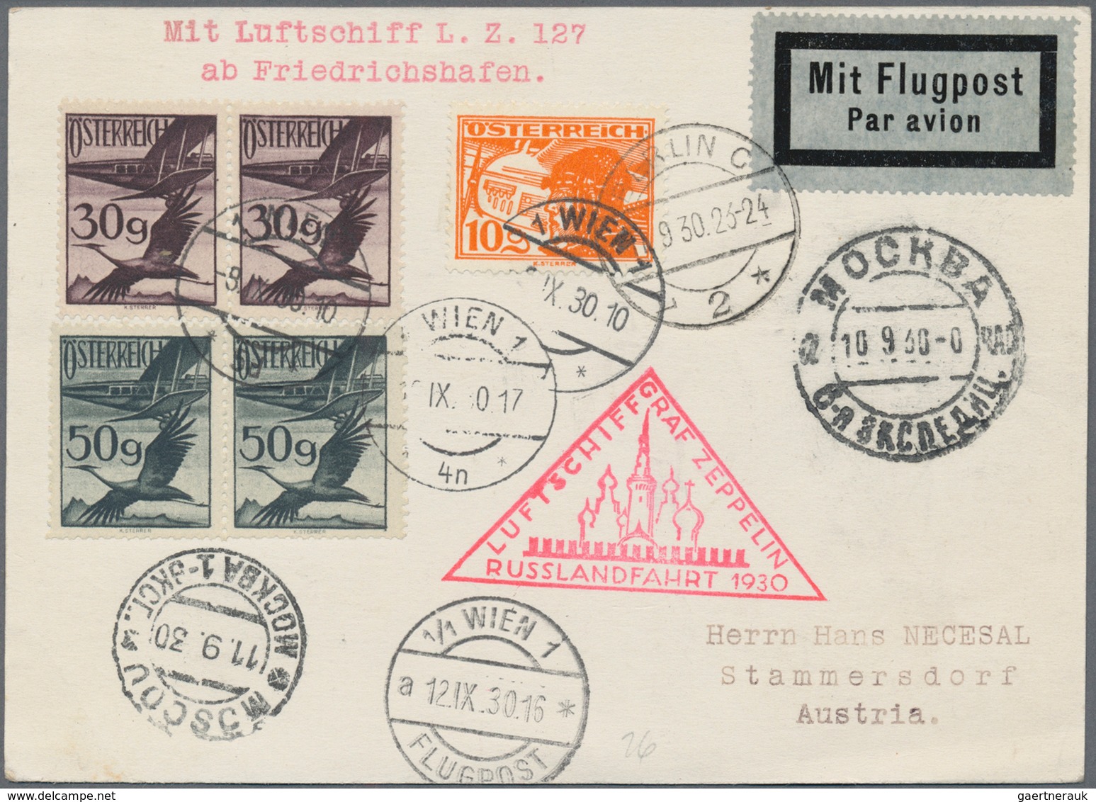 Österreich - Zeppelinpost: 1930, ZEPPELIN-Russlandfahrt Auf Karte Nach Moskau Aus Wien (Si 84/131) - Sonstige & Ohne Zuordnung