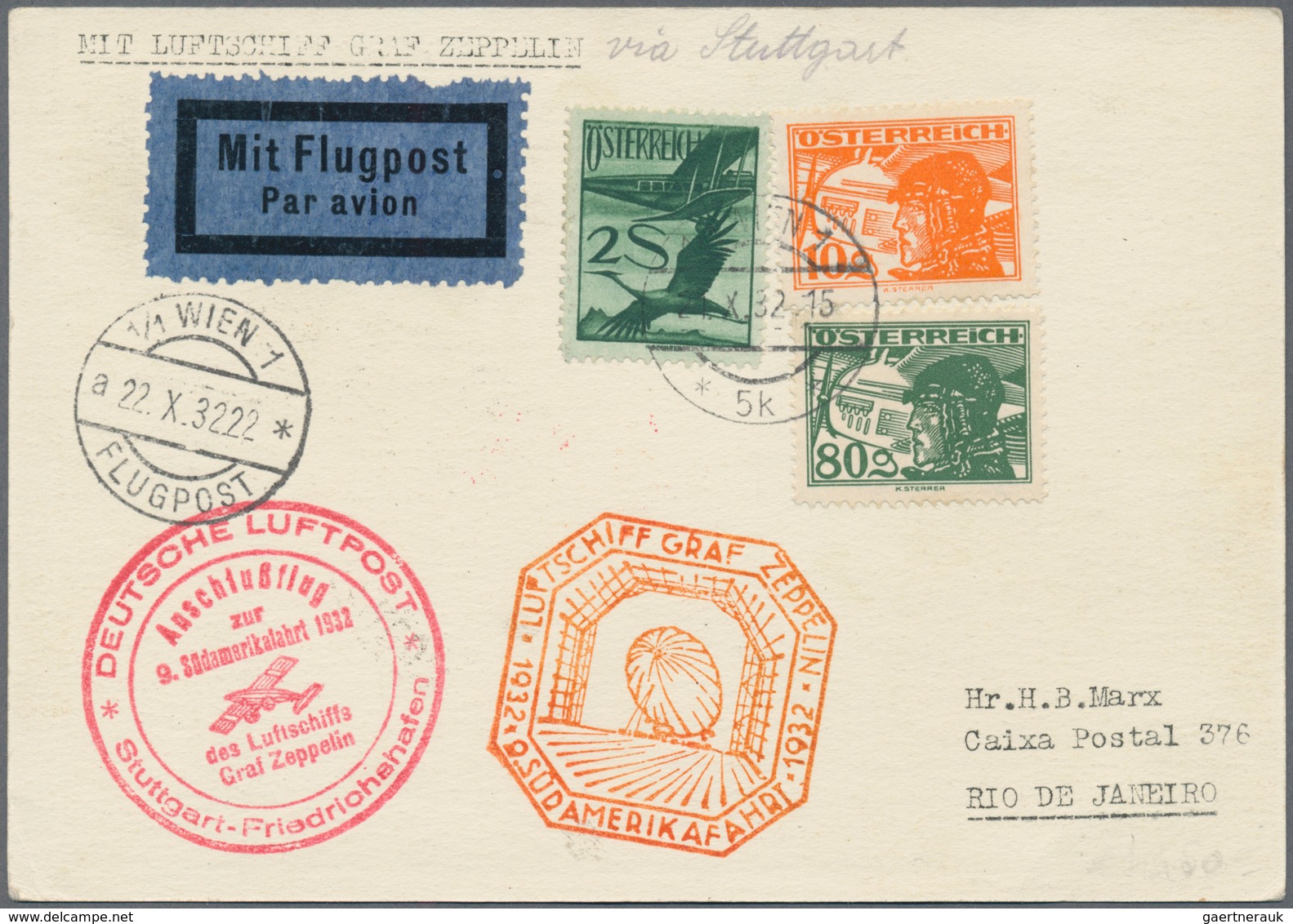 Österreich - Zeppelinpost: 1932, ZEPPELIN-9. SA-Fahrt Friedrichshafen-Rio Mit Anschlußflug Ab Stuttg - Other & Unclassified