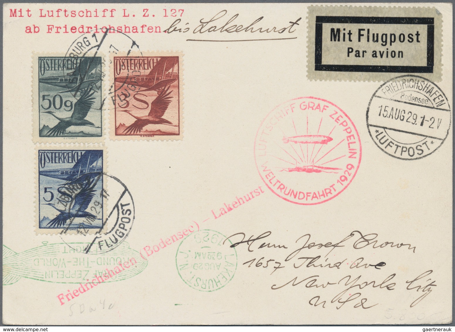 Österreich - Zeppelinpost: 1929, ZEPPELIN-Weltrundfahrt Friedrichshafen-Lakehurst Auf Karte Aus Salz - Other & Unclassified