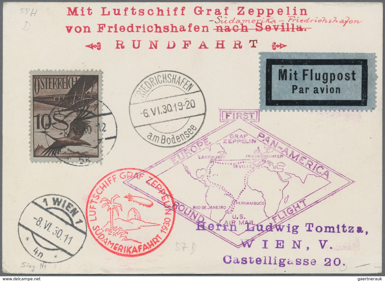 Österreich - Zeppelinpost: 1930, ZEPPELIN SA-Rundfahrt Mit 10 S Flugpost Frankiert Auf Karte (Si 57H - Other & Unclassified