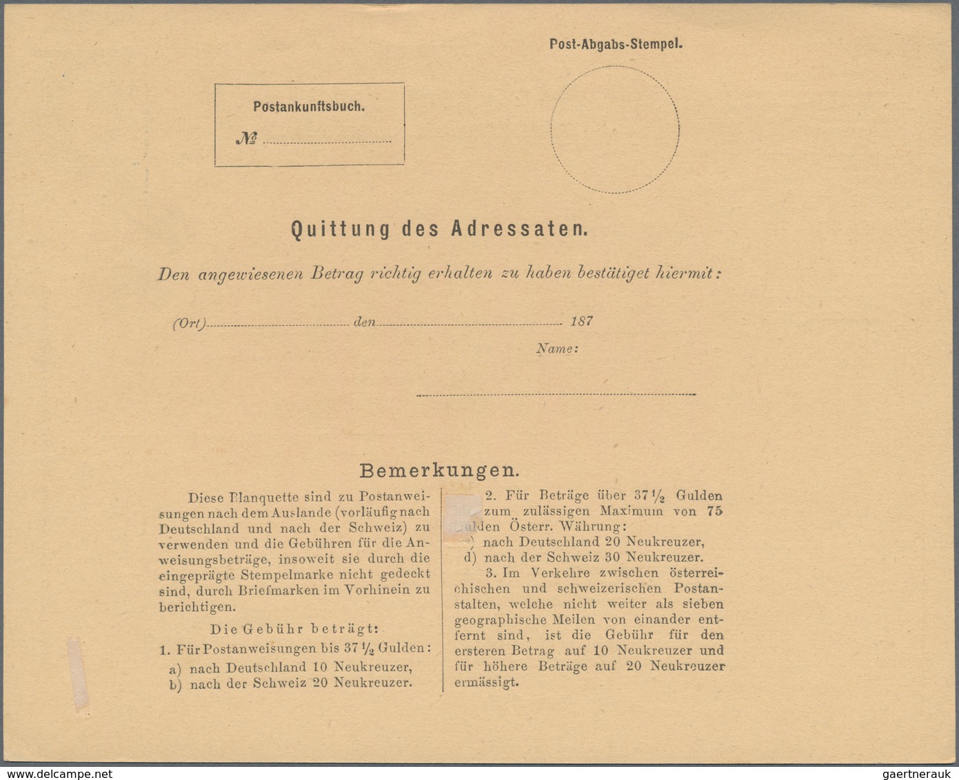 Österreich - Ganzsachen: 1875, Beide Varianten Der Postanweisung Für Den Auslandsverkehr 10 Kr. Blau - Other & Unclassified