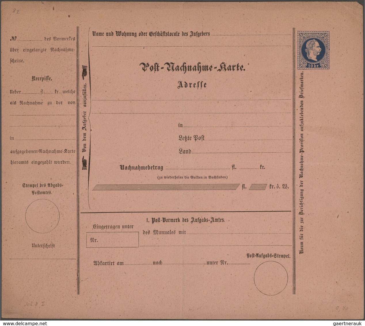 Österreich - Ganzsachen: 1875, Drei Ungebrauchte Postnachnahmekarten 10 Kr. Blau Auf Dunkellilarosa - Other & Unclassified