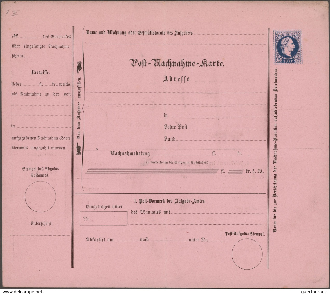 Österreich - Ganzsachen: 1875, Drei Ungebrauchte Postnachnahmekarten 10 Kr. Blau Auf Dunkellilarosa - Sonstige & Ohne Zuordnung