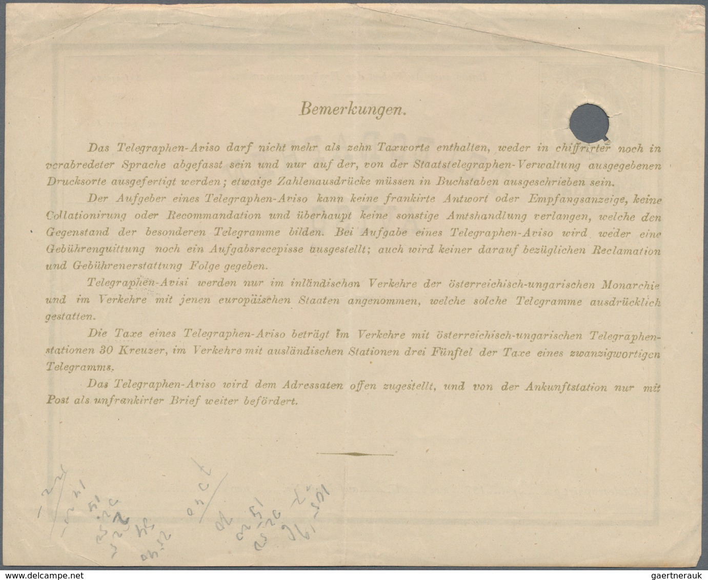 Österreich - Ganzsachen: 1876, Zwei Ungebrauchte Telegraphen-Aviso Jeweils 30 Kr. Oliv, Einmal Mit L - Sonstige & Ohne Zuordnung