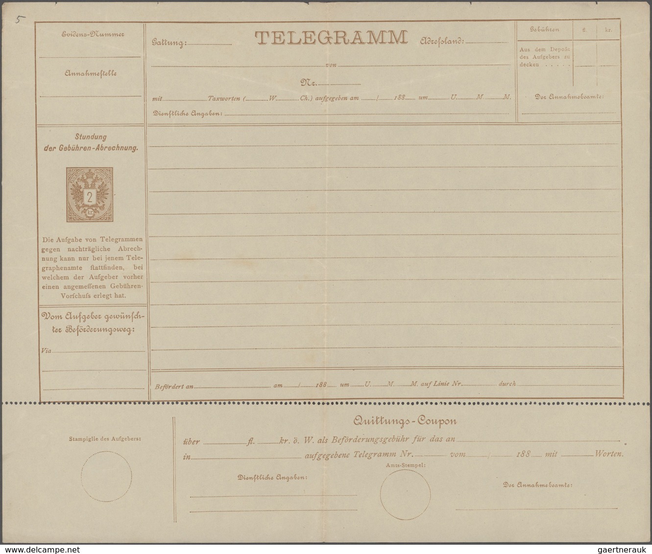 Österreich - Ganzsachen: 1885/1919, Drei Ungebrauchte Telegramme Einmal Doppeladler 2 Kr. Braun Auf - Sonstige & Ohne Zuordnung