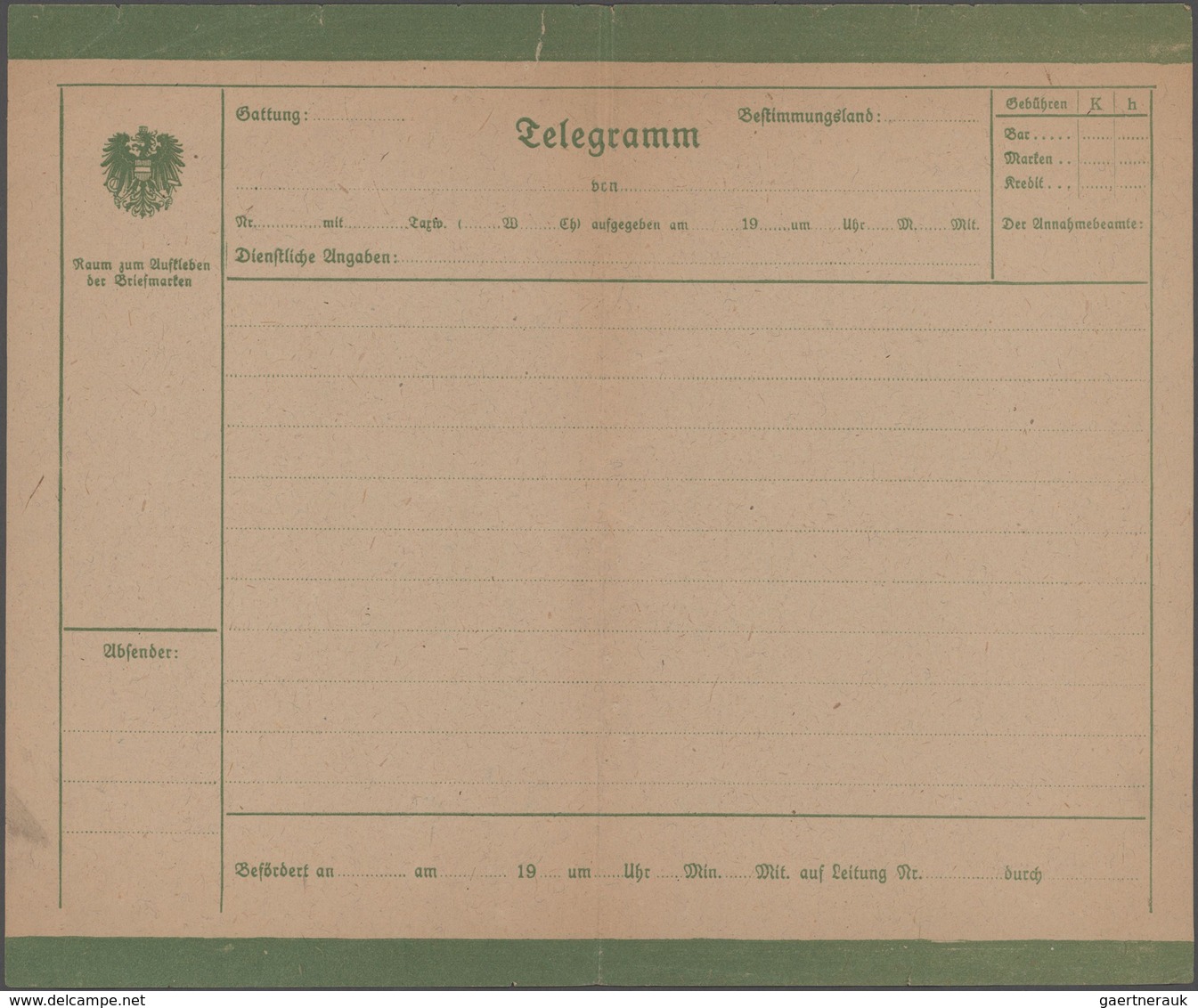 Österreich - Ganzsachen: 1885/1919, Drei Ungebrauchte Telegramme Einmal Doppeladler 2 Kr. Braun Auf - Other & Unclassified