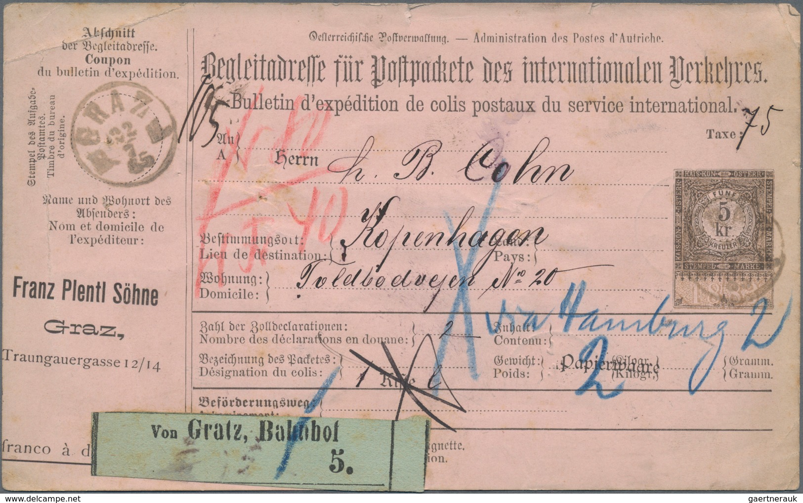 Österreich - Ganzsachen: 1885, Bedarfsgerecht Verwendete Postbegleitadresse Für Den Internationalen - Sonstige & Ohne Zuordnung