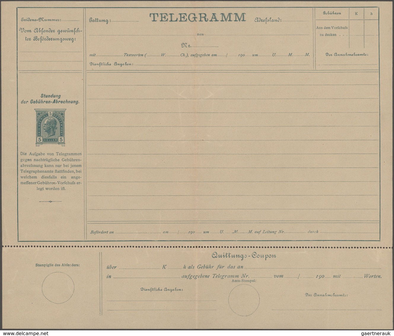 Österreich - Ganzsachen: 1900/06, Drei Ungebrauchte Telegrammblätter Jeweils Mit 5 Heller Dunkelgrün - Sonstige & Ohne Zuordnung