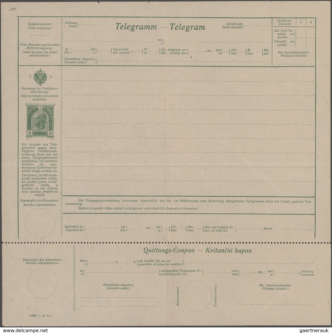 Österreich - Ganzsachen: 1900/06, Drei Ungebrauchte Telegrammblätter Jeweils Mit 5 Heller Dunkelgrün - Sonstige & Ohne Zuordnung