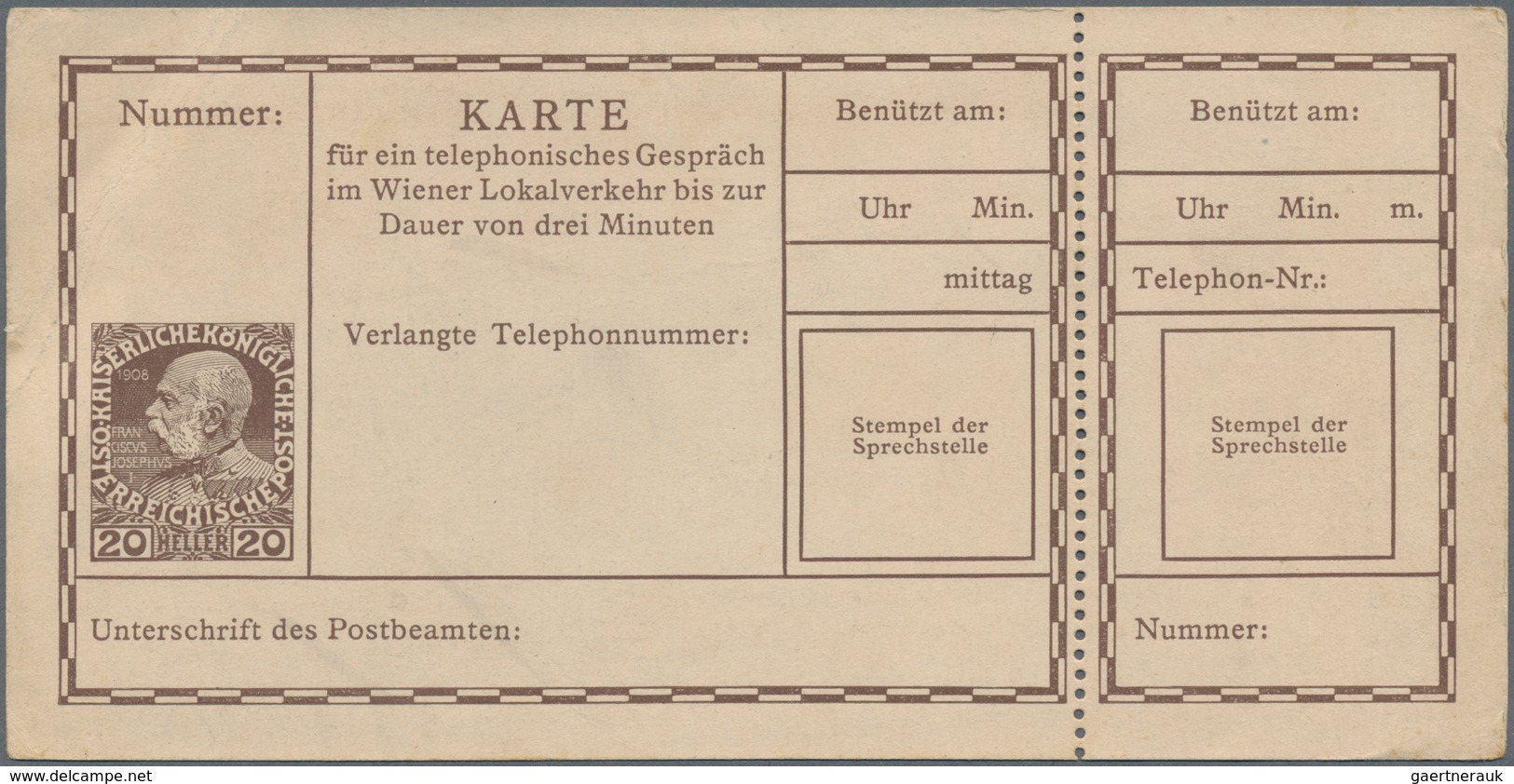 Österreich - Ganzsachen: 1908 Ungebrauchte Ganzsachenkarte Für Ein Telephonisches Gespräch Im Wiener - Sonstige & Ohne Zuordnung