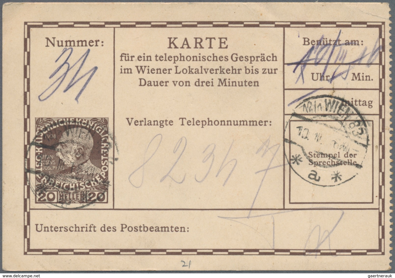 Österreich - Ganzsachen: 1916, Gebrauchte Ganzsachenkarte Für Ein Telephonisches Gespräch Im Wiener - Sonstige & Ohne Zuordnung