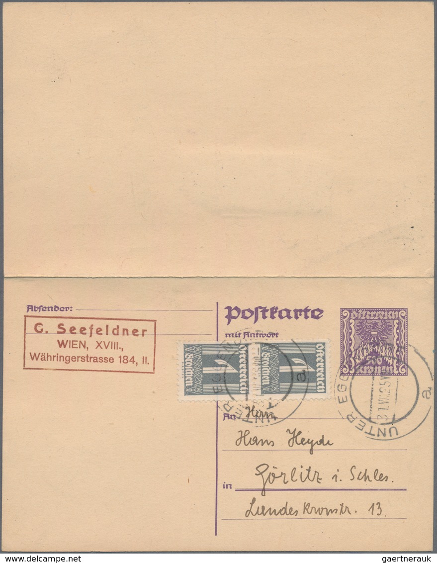 Österreich - Ganzsachen: 1925, Gebrauchte Ganzsachenpostkarte Mit Anhängender Antwort 500 Kronen Lil - Sonstige & Ohne Zuordnung