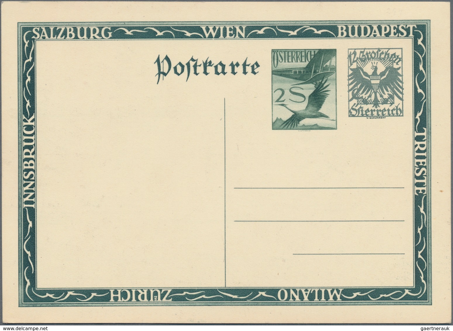 Österreich - Ganzsachen: 1933, Ungebrauchte Ganzsachenpostkarte Mit 2 S Graugrün Fliegender Kranich - Sonstige & Ohne Zuordnung