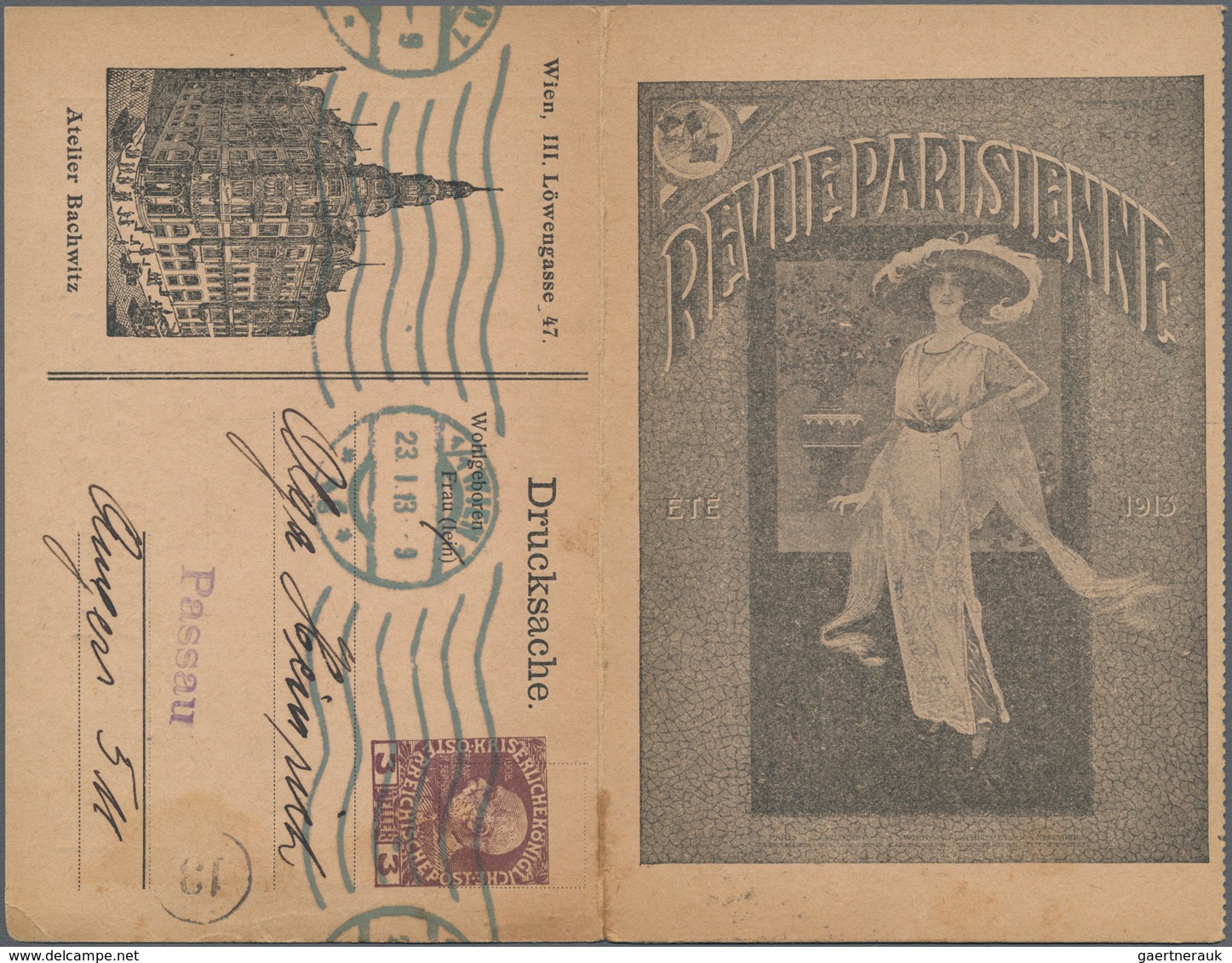 Österreich - Privatganzsachen: 1913 Dreiteilige Ganzsachenkarte 2 H. Mit Zudrucken Des Atelier Bachw - Sonstige & Ohne Zuordnung
