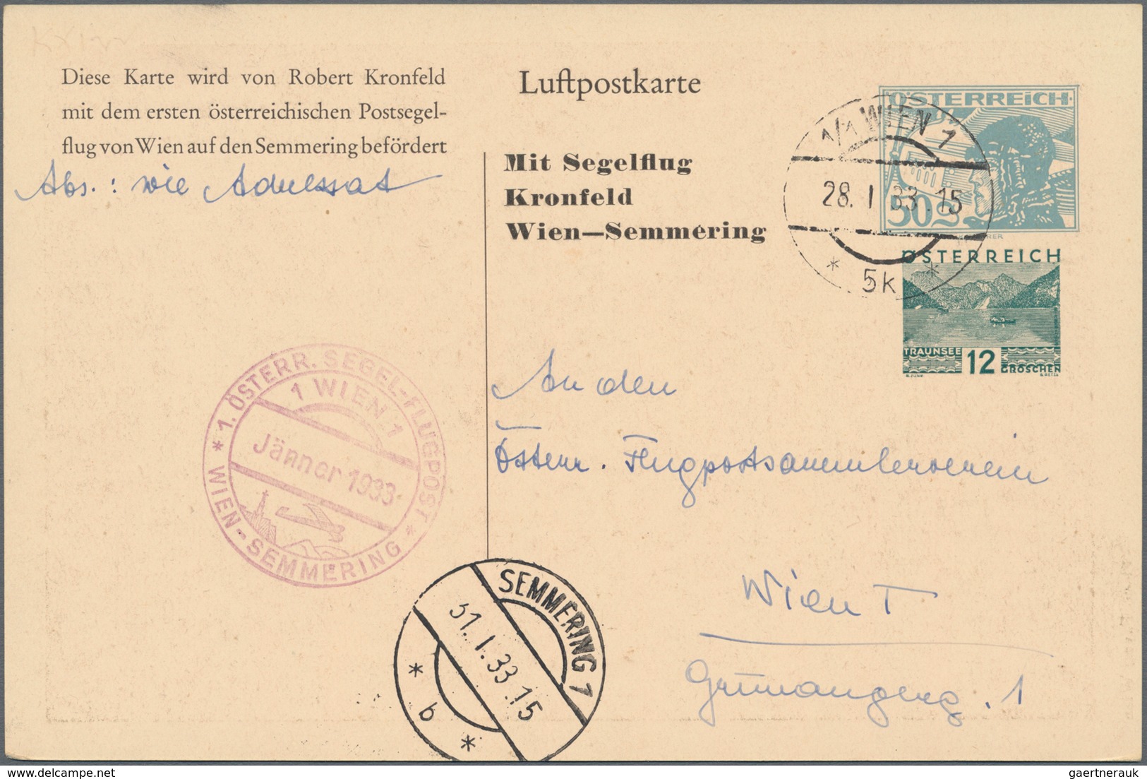 Österreich - Privatganzsachen: 1933, Private Gebrauchte Luftpostganzsachenkarte 50 G Graublau über 1 - Other & Unclassified