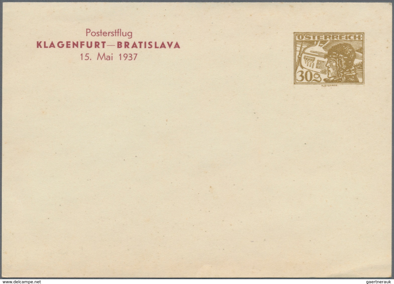 Österreich - Privatganzsachen: 1937, Ungebrauchte Privatpostkarte Mit 30 G Oliv Flugpost, Ohne Adres - Sonstige & Ohne Zuordnung