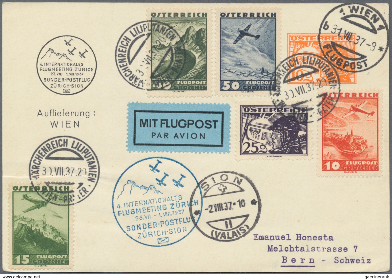 Österreich - Privatganzsachen: 1937, 10g Orange Privatganzsachen-Karte Mit "WIEN-FLUGPOST" Und Div. - Other & Unclassified