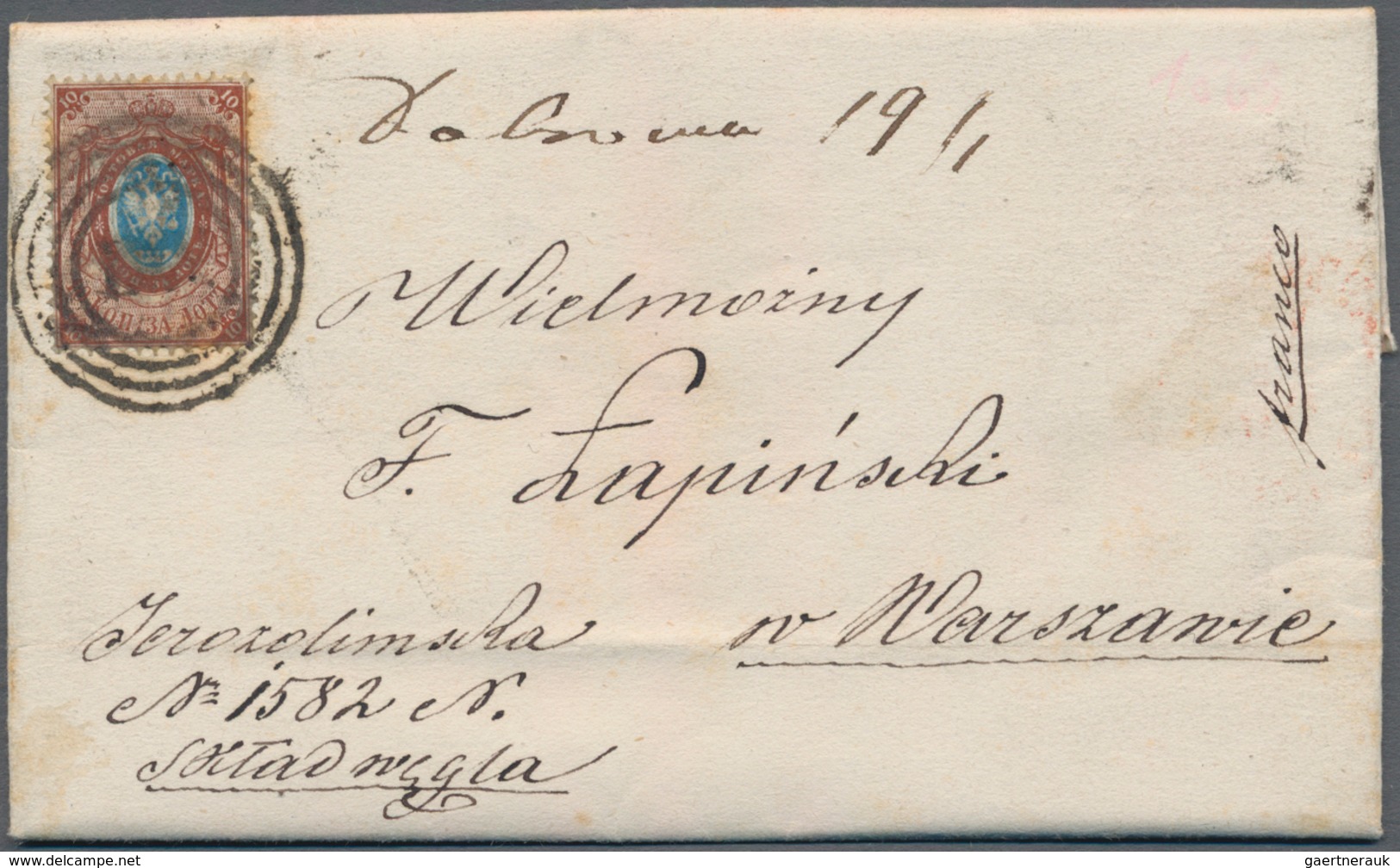 Polen - Russische Periode: 1868 FL With Single Franking 10 Kop. Brown Coat Of Arms With Four-ring Po - Other & Unclassified