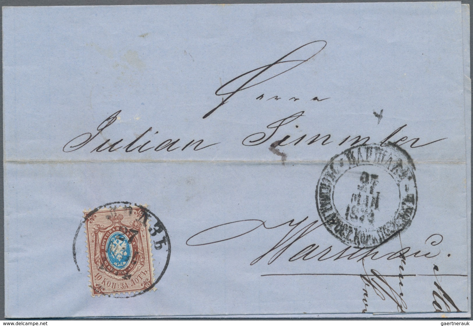 Polen - Russische Periode: 1871/74 five letters all with single franking 10 Kop. brown coat of arms