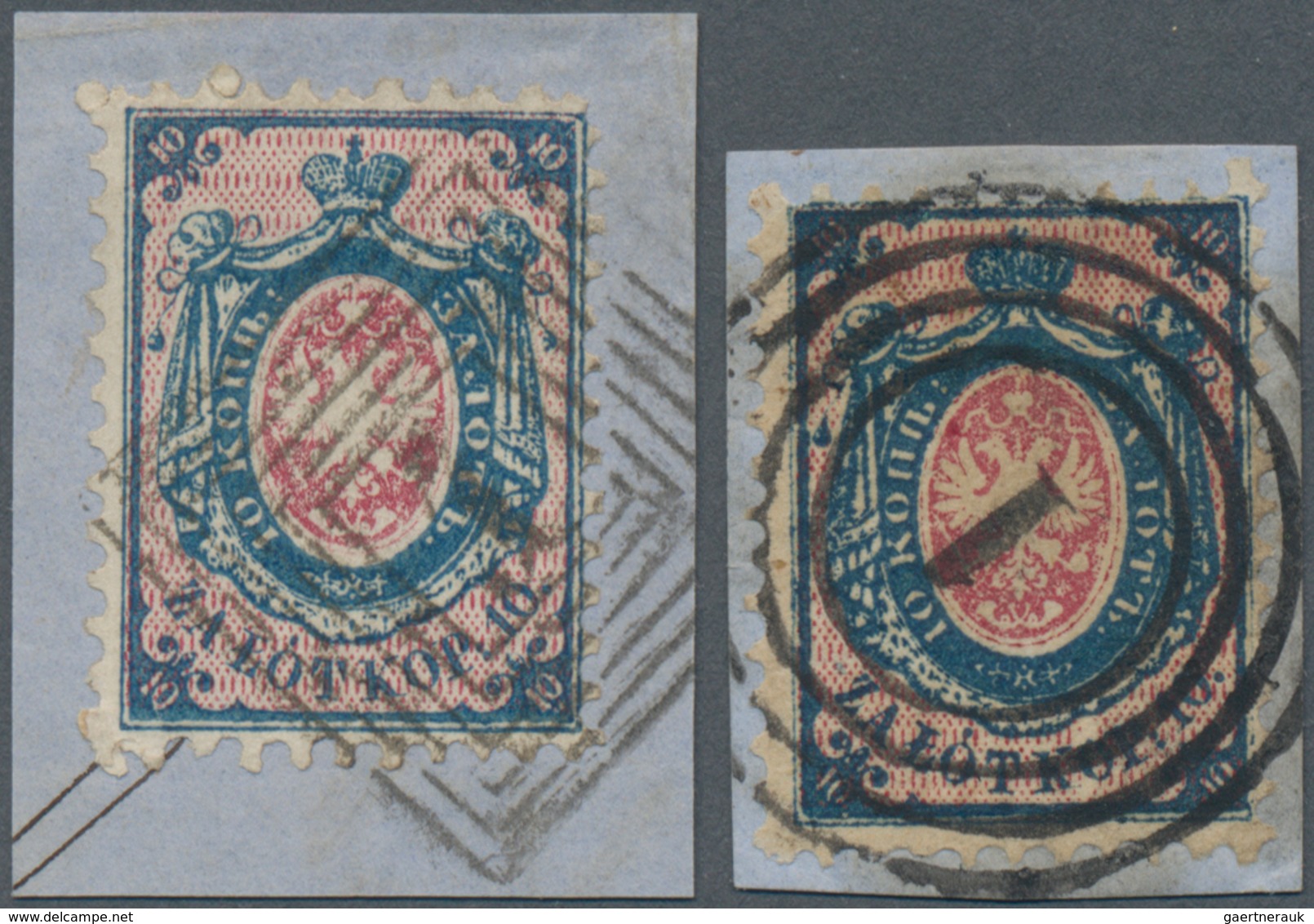 Polen: 1860 Two Singles Of 10k. Each Used On Piece, With 10k. Blue & Rose Tied By Warsaw Numeral "1" - Other & Unclassified