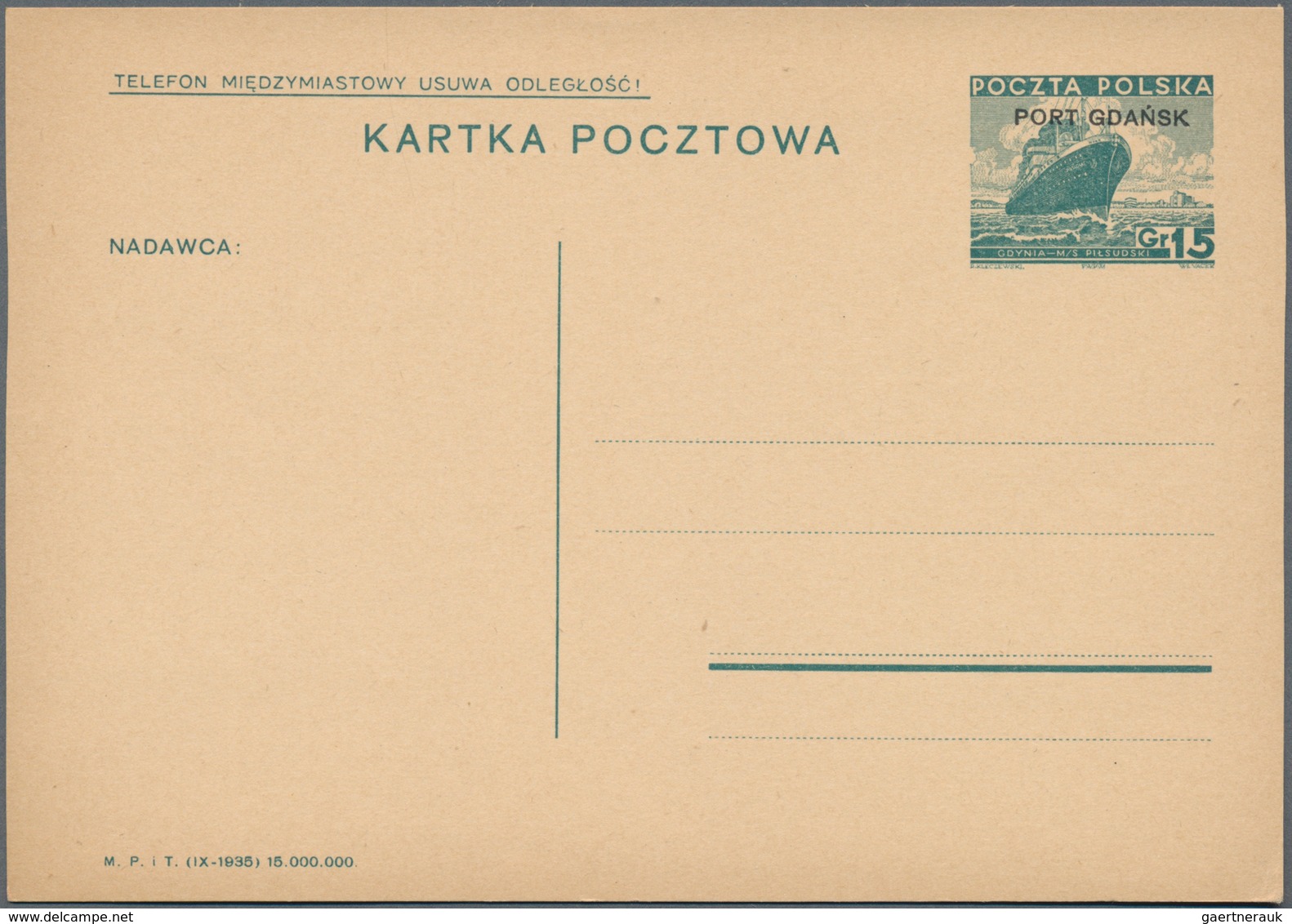 Polen - Post Im Danziger Hafen (Port Gdansk): 1936, Ungebrauchte Ganzsachenpostkarte Wst. Motorschif - Sonstige & Ohne Zuordnung