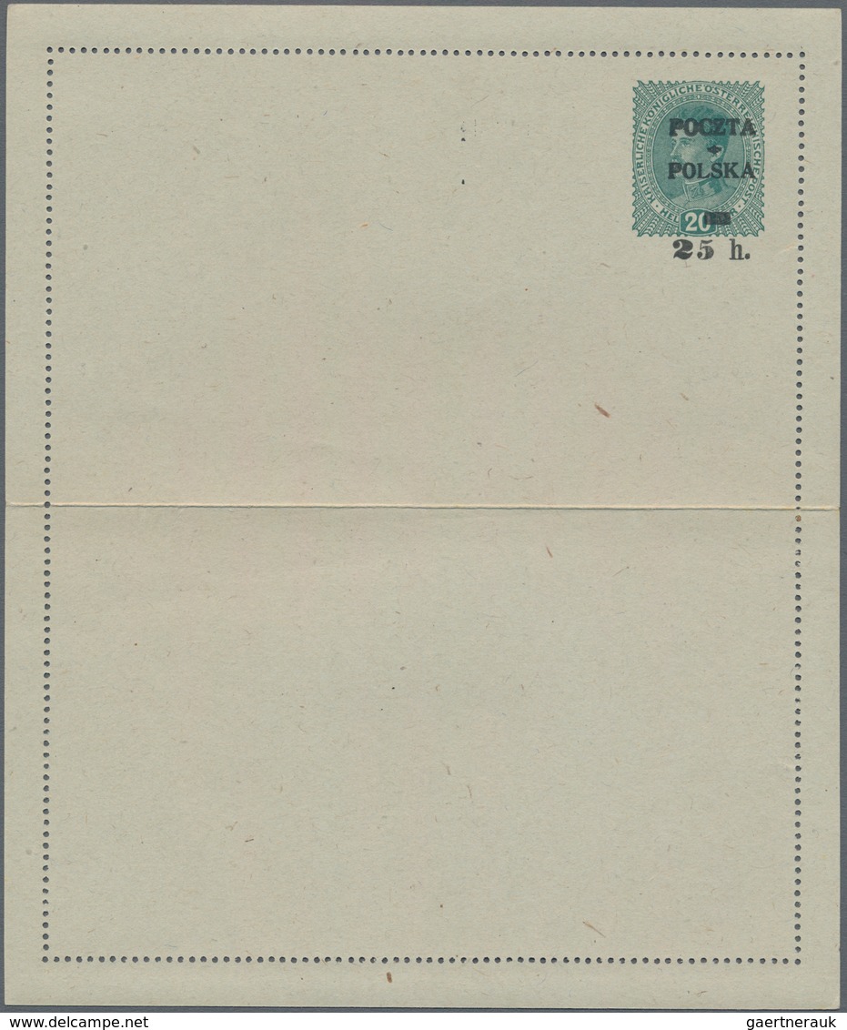 Polen - Ganzsachen: 1918, Unused Postal Stationery Lettercard 25 H. Black On 20 Heller Green, Overpr - Stamped Stationery