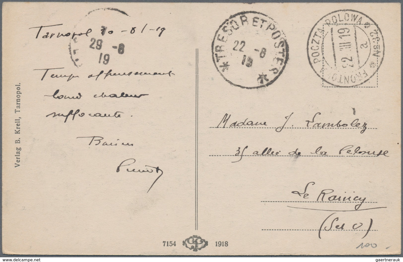 Polen - Besonderheiten: 1919, Postcard With View Of Tarnopol Sent From FPO "FRONTOWA POCZTA POLOWA" - Sonstige & Ohne Zuordnung