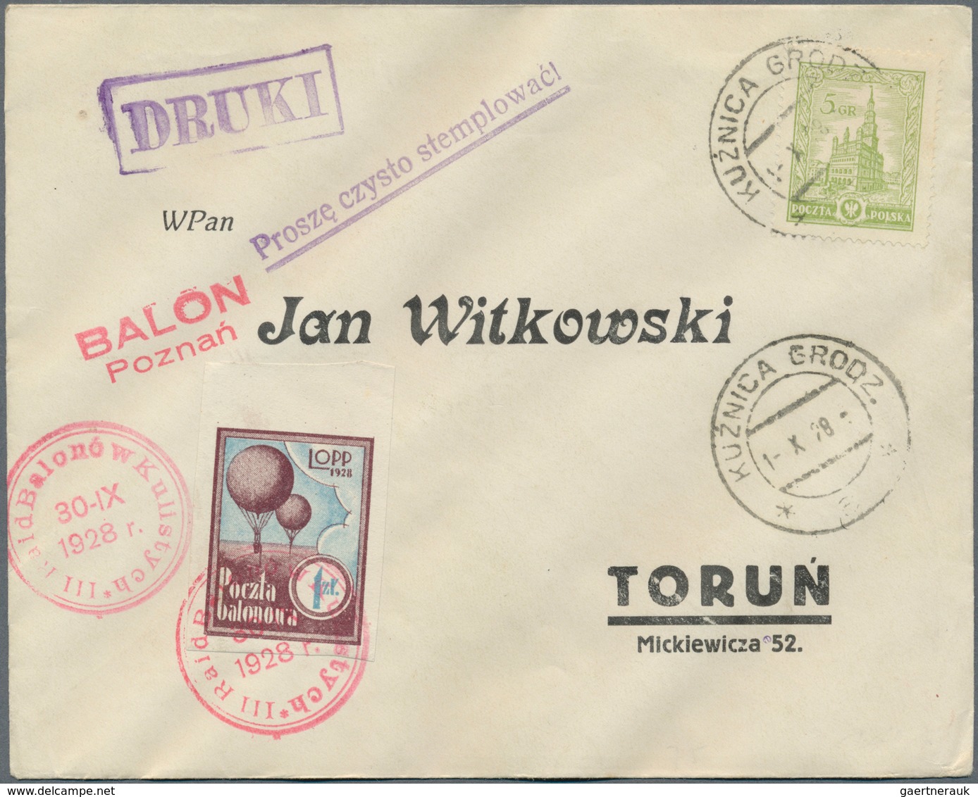 Polen - Besonderheiten: 1928, 30.IX., Poland, Balloon "Poznan", Two Covers With Perforated And Imper - Sonstige & Ohne Zuordnung