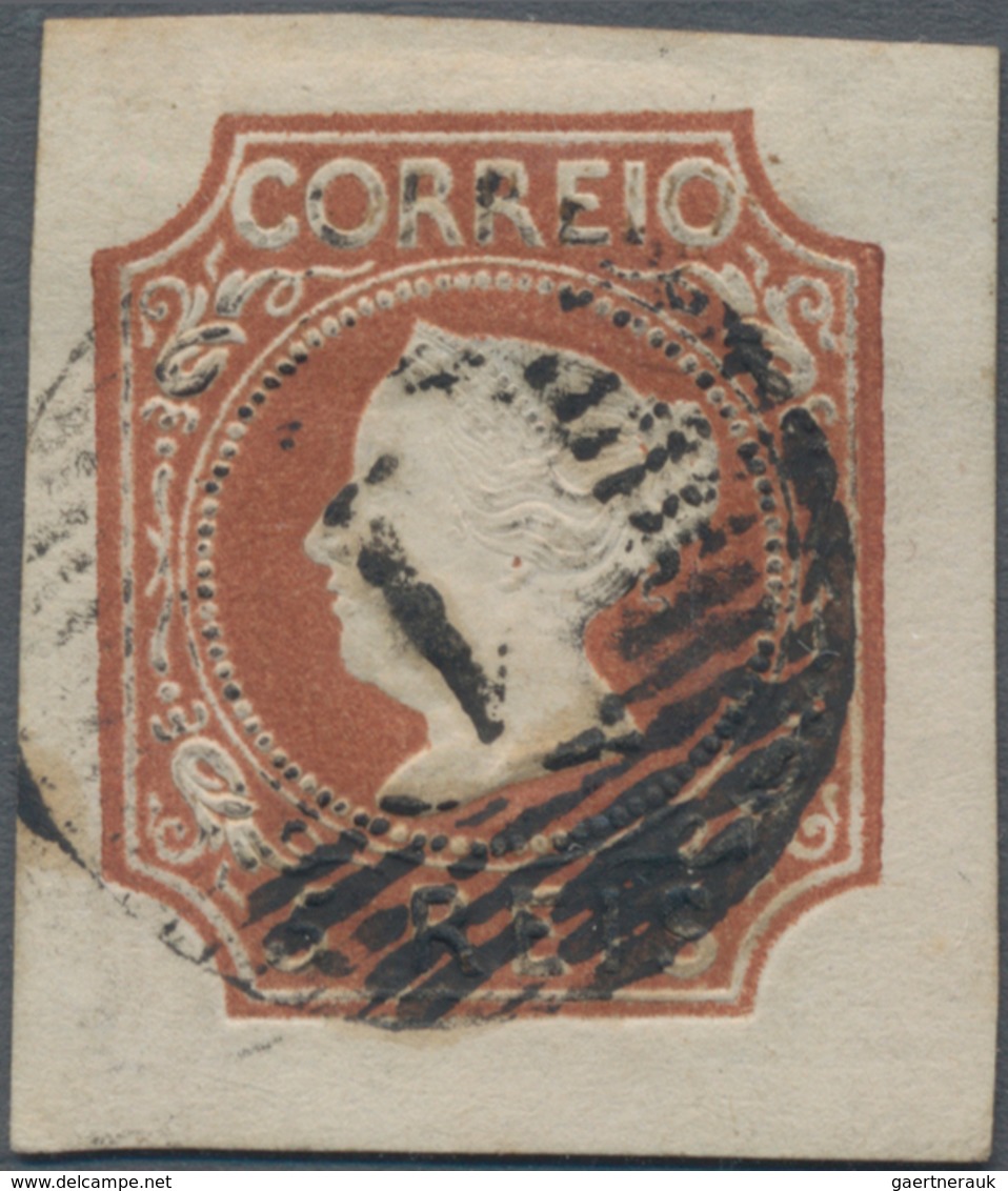 Portugal: 1853, Maria 5r. Brown, Fresh Intense Colour And Clear Embossing, Huge Margins All Around, - Other & Unclassified