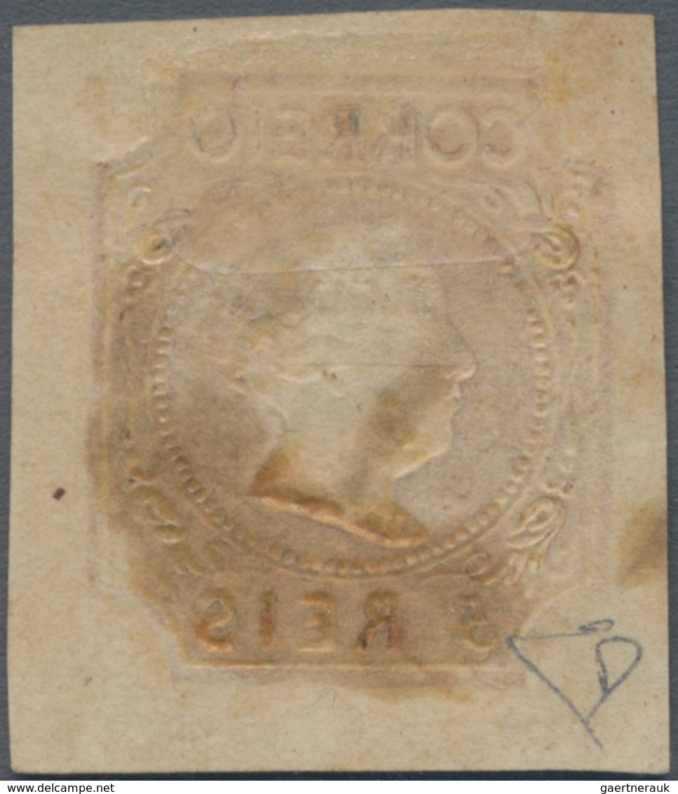 Portugal: 1853, Maria 5r. Brown, Fresh Intense Colour And Clear Embossing, Huge Margins All Around, - Other & Unclassified