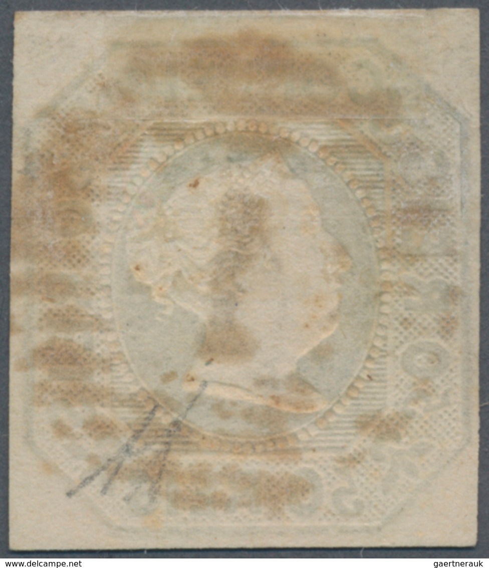 Portugal: 1853, Queen Mary II. 50r. Green Imperforate With Four Good To Wide Margins And Fine Used W - Other & Unclassified