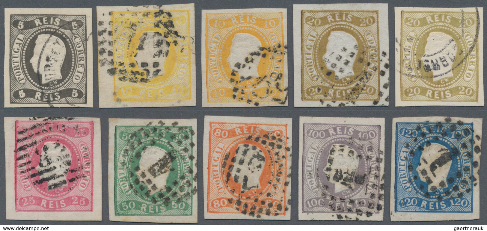 Portugal: 1866/1867, King Luis I. (curved Bands) Imperforate Complete Set Of Eight With Additional T - Other & Unclassified