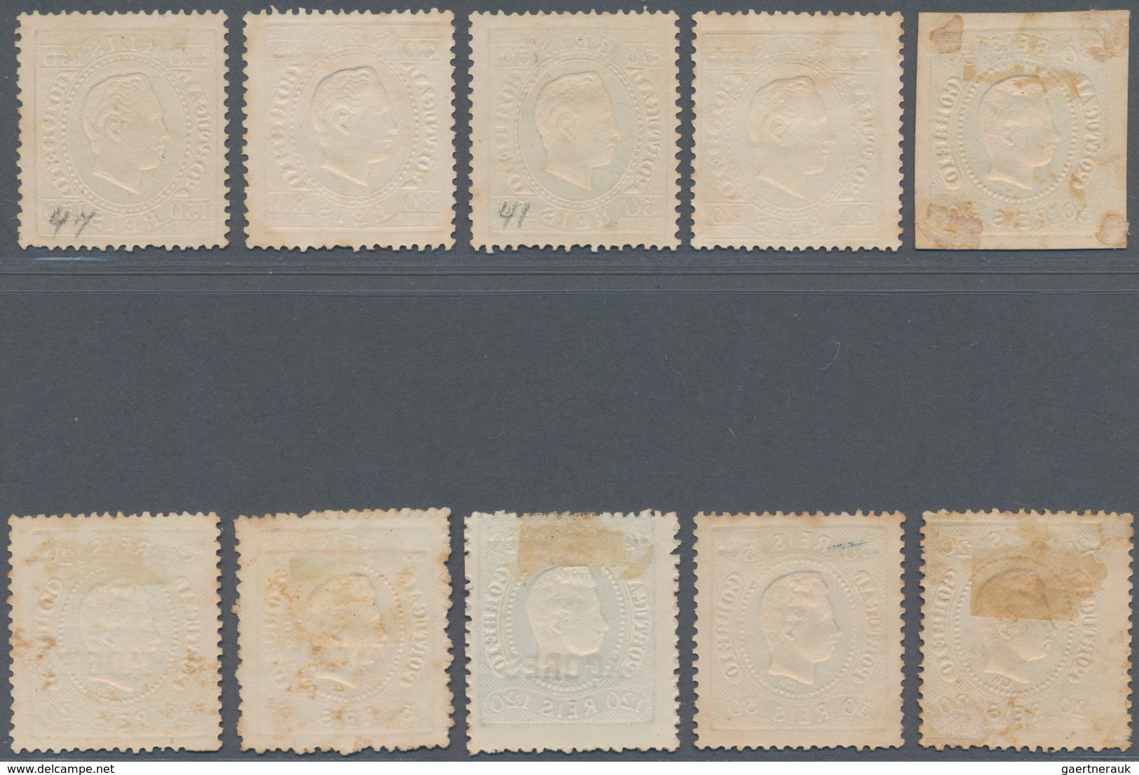 Portugal: 1867/1880 (ca.), King Luis I. (straight Bands) Small Group With Ten Stamps Incl. One With - Other & Unclassified