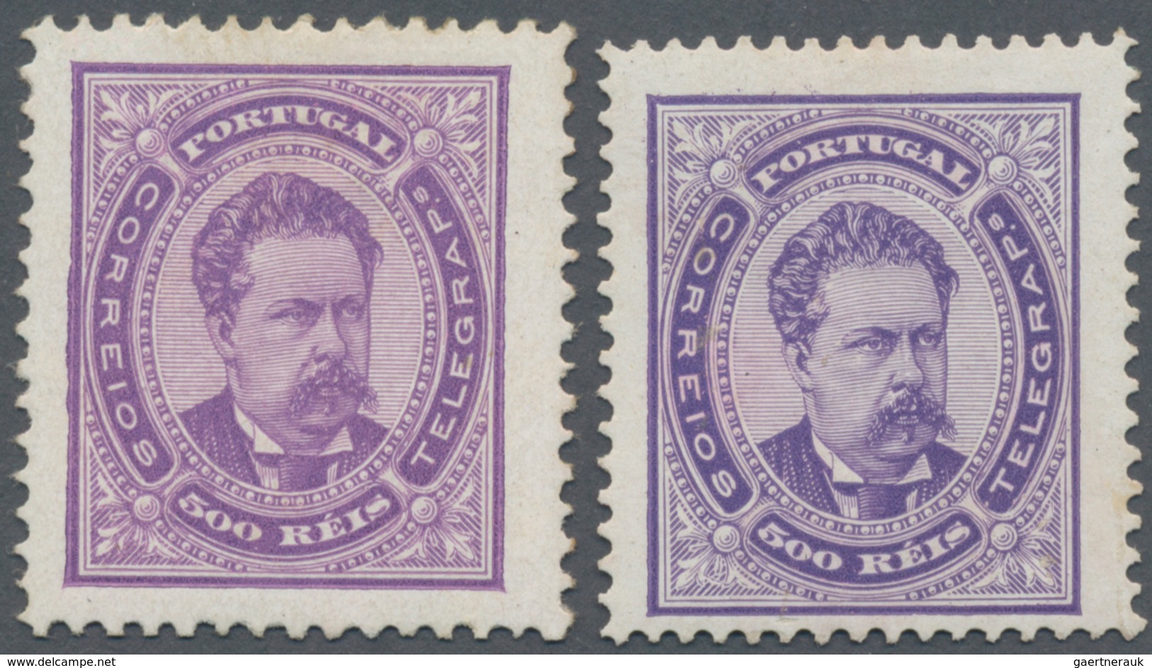 Portugal: 1887, King Luis I. 500r. Violet Two Different Perforations 12½ And 13½ (shades), Mint Hing - Sonstige & Ohne Zuordnung
