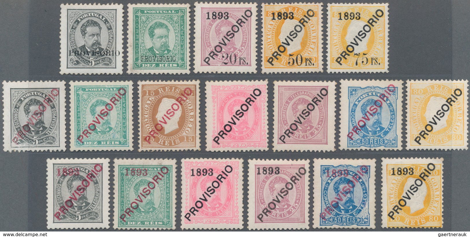 Portugal: 1892/1893, PROVISIONAL Overprints Complete Simplified Set Of 18, Majority MNH With A Few S - Other & Unclassified