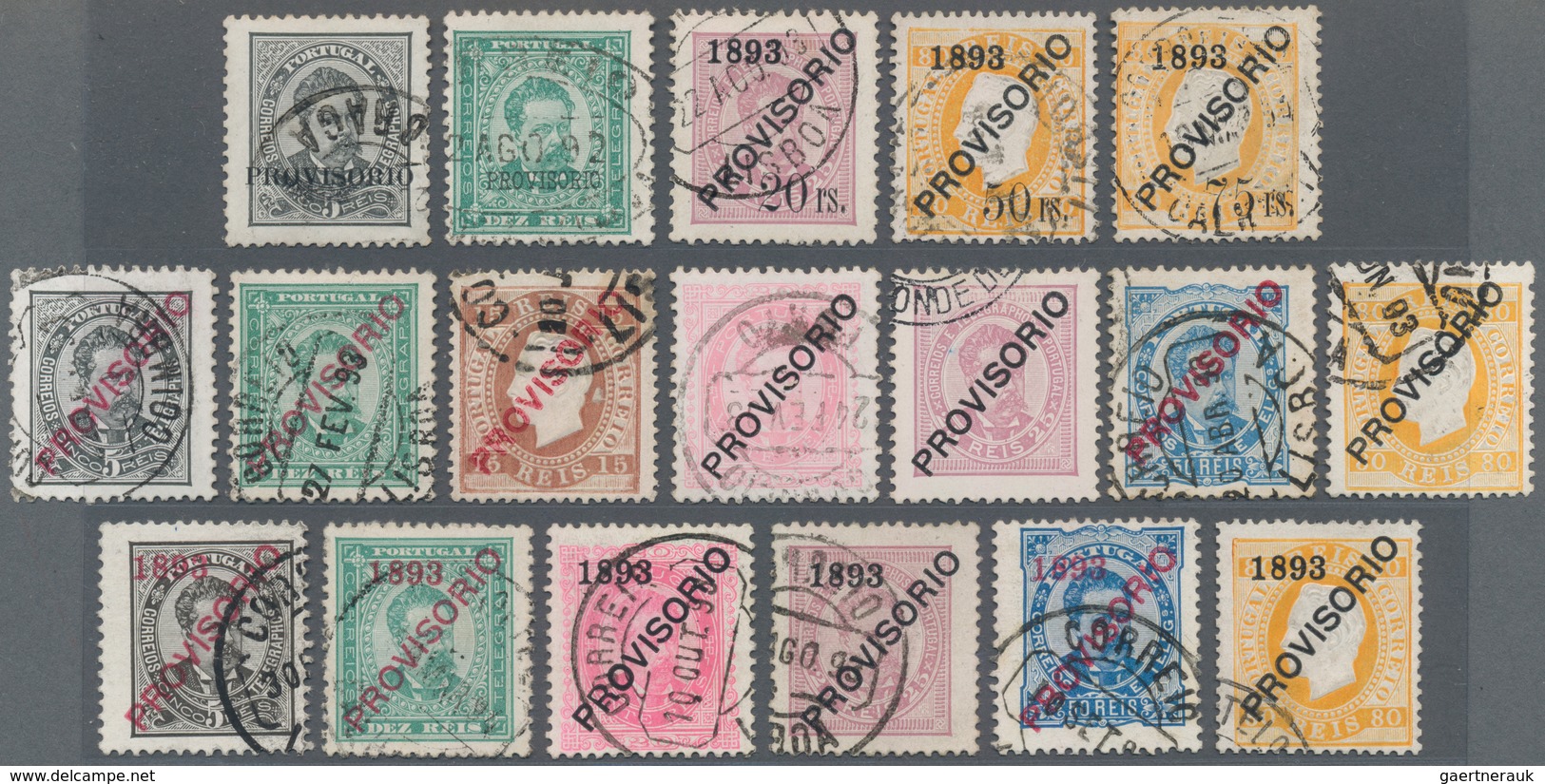 Portugal: 1892/1893, PROVISIONAL Overprints Complete Simplified Set Of 18, Good To Fine Used, Scarce - Other & Unclassified