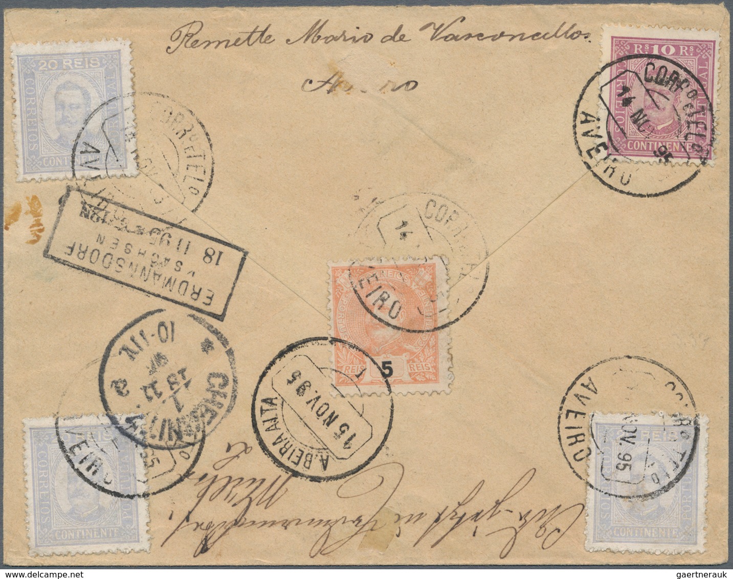 Portugal: 1895, 25 R Green Postal Stationery Registered Letter With Five Stamps Additional Franking - Other & Unclassified