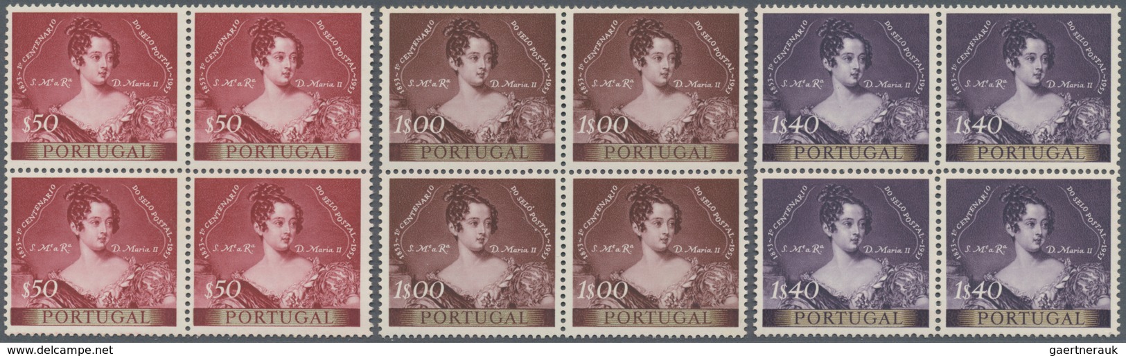 Portugal: 1953, 100 Years Of Port. Stamps Complete Set Of Eight In Blocks Of Four, Mint Never Hinged - Sonstige & Ohne Zuordnung