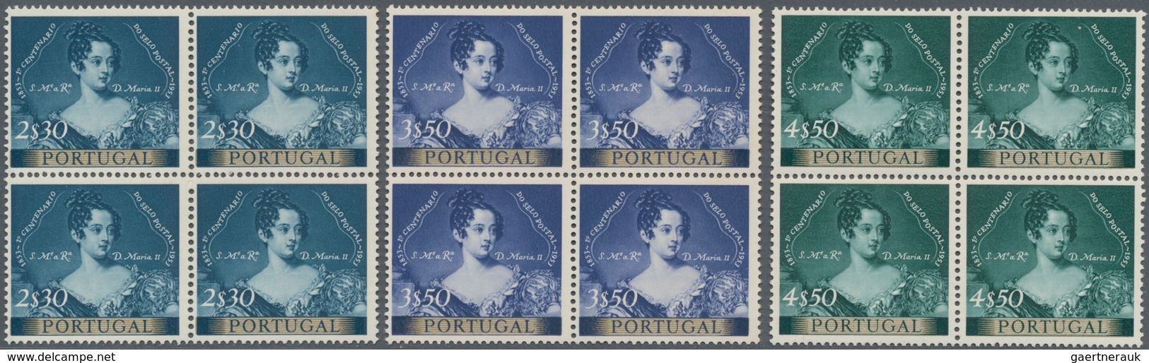 Portugal: 1953, 100 Years Of Port. Stamps Complete Set Of Eight In Blocks Of Four, Mint Never Hinged - Sonstige & Ohne Zuordnung