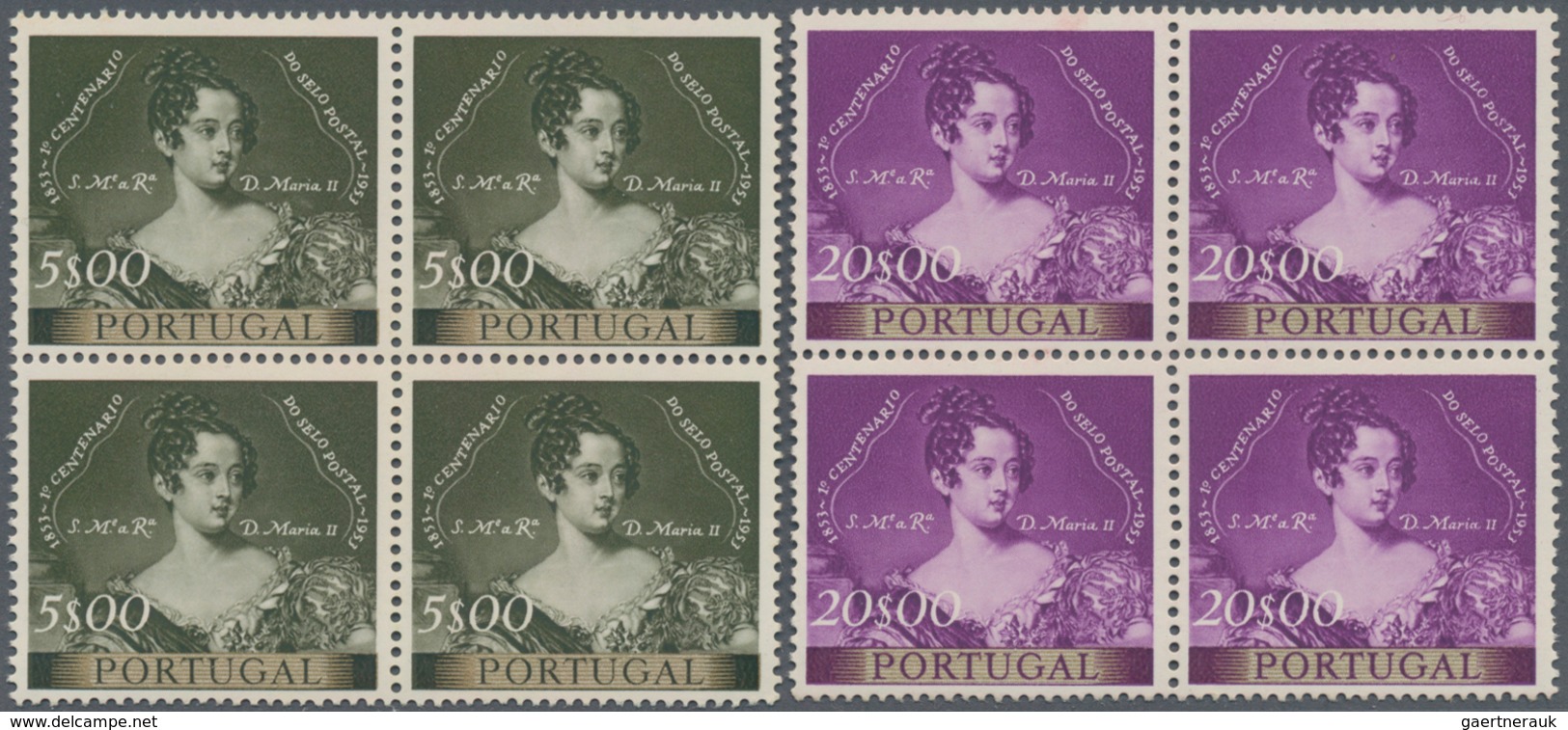 Portugal: 1953, 100 Years Of Port. Stamps Complete Set Of Eight In Blocks Of Four, Mint Never Hinged - Sonstige & Ohne Zuordnung