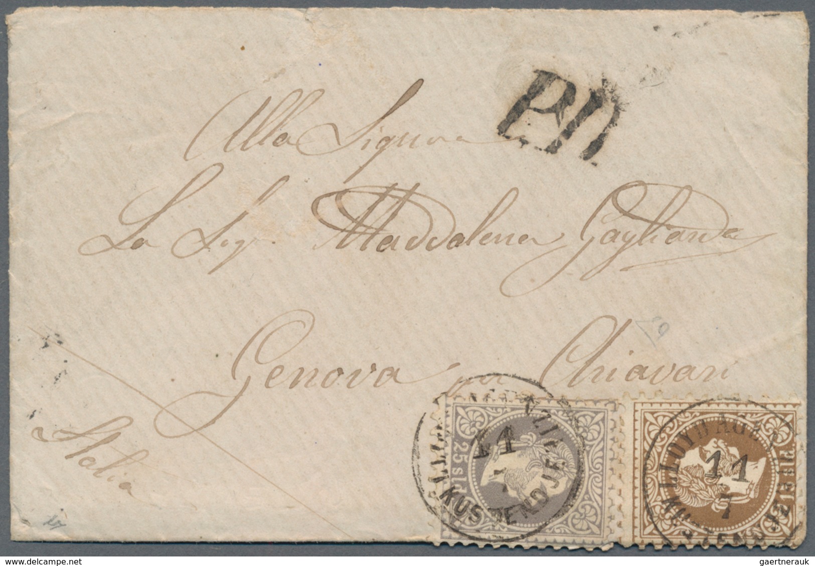 Rumänien: Austrian Lloyd Agency In Kustendje (=CONSTANTA) 1867: 15 S. Deep Brown And 25 S. Grey-lila - Briefe U. Dokumente