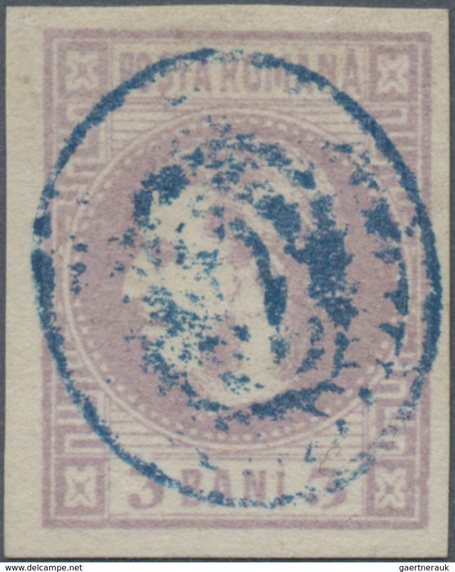 Rumänien: 1868, Carol 3 Bani Violet With Central Oval Blue Cancellation, Large Margins All Around. S - Briefe U. Dokumente