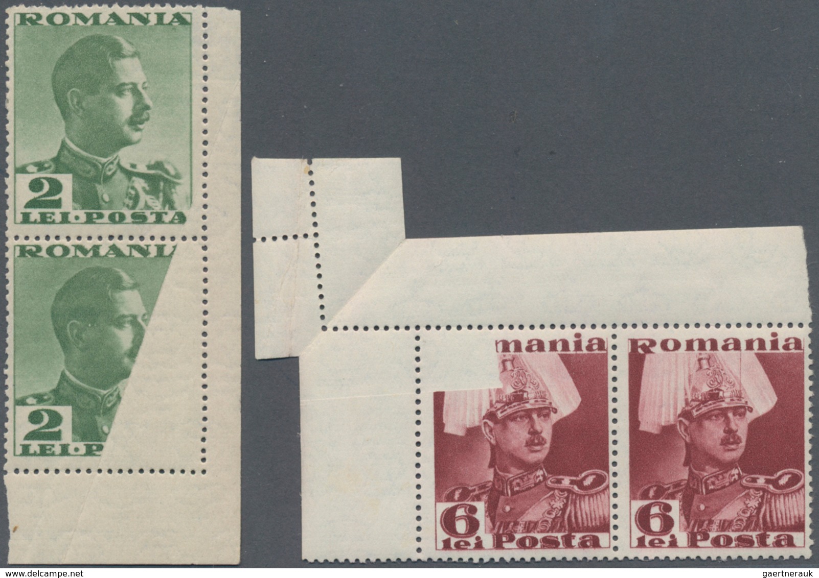 Rumänien: 1935 'King Carol II.' Definitives Showing Printing Varieties Due To Sheet Corners Folded T - Briefe U. Dokumente