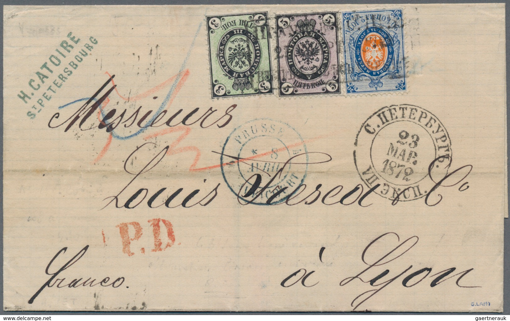 Russland: 1872, 3kop. Black/green (vertically Laid Paper), 5kop. Black/lilac (hoizontally Laid Paper - Used Stamps