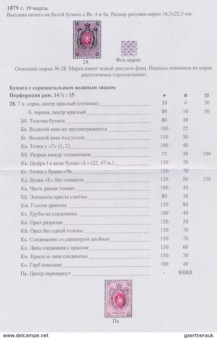 Russland: 1879 7k. Carmine & Grey On Horizontally Laid Paper, Variety "CENTER INVERTED", Used And Li - Used Stamps